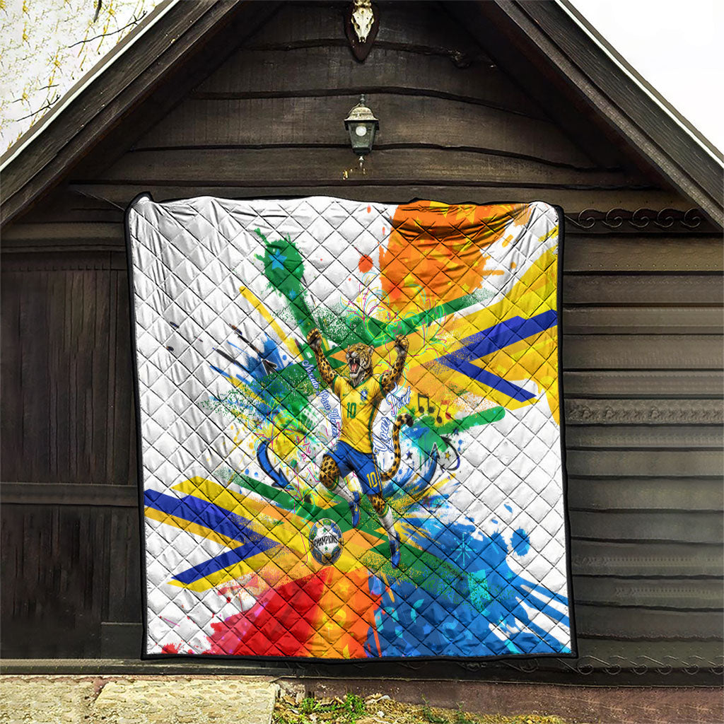 Personalized Brazil 6 Time World Football Champion 2026 Quilt Hexa Brasil Jaguar Mascot - Graffiti Splash Art