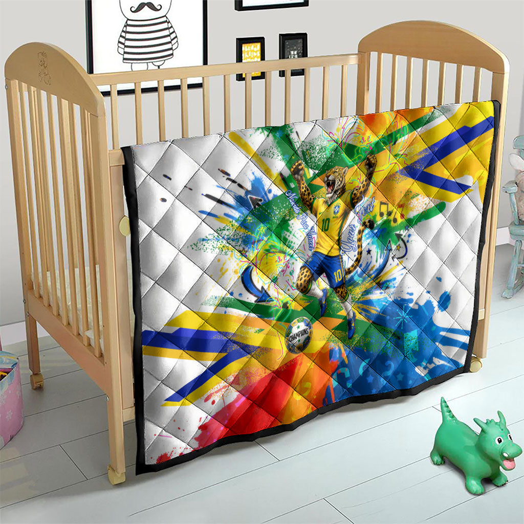 Personalized Brazil 6 Time World Football Champion 2026 Quilt Hexa Brasil Jaguar Mascot - Graffiti Splash Art