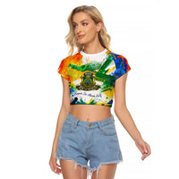 Personalized Brazil 6 Time World Football Champion 2026 Raglan Cropped T Shirt Hexa Brasil Jaguar Mascot - Graffiti Splash Art