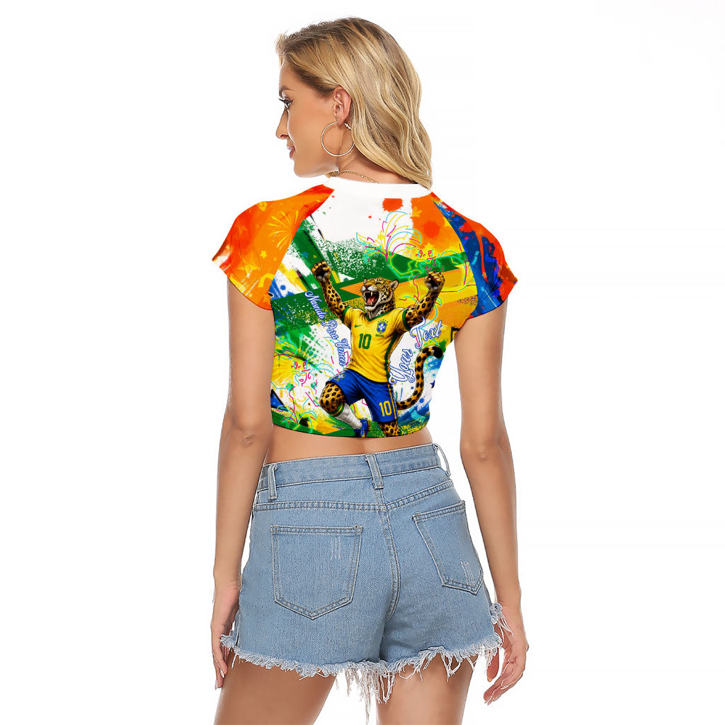 Personalized Brazil 6 Time World Football Champion 2026 Raglan Cropped T Shirt Hexa Brasil Jaguar Mascot - Graffiti Splash Art