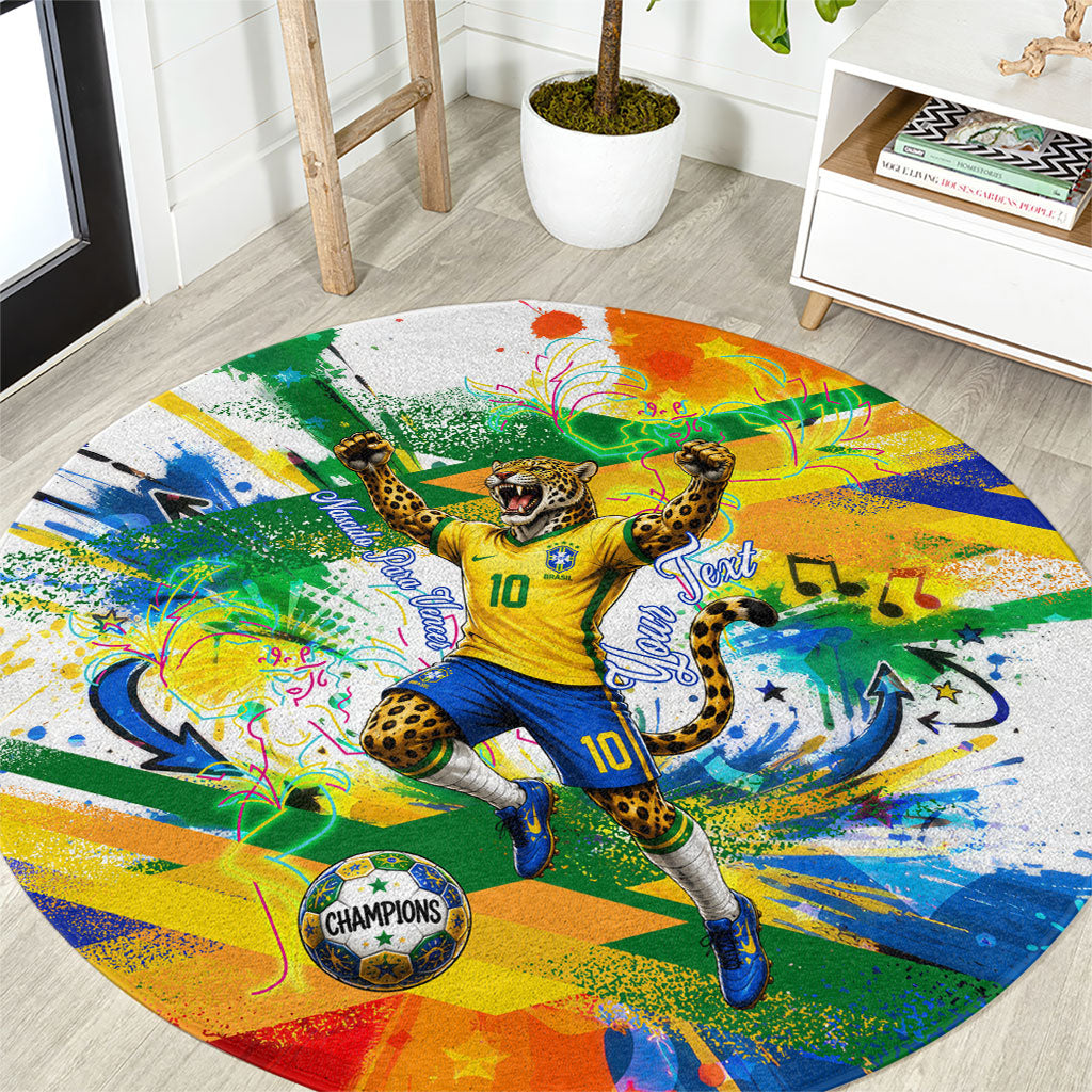 Personalized Brazil 6 Time World Football Champion 2026 Round Carpet Hexa Brasil Jaguar Mascot - Graffiti Splash Art