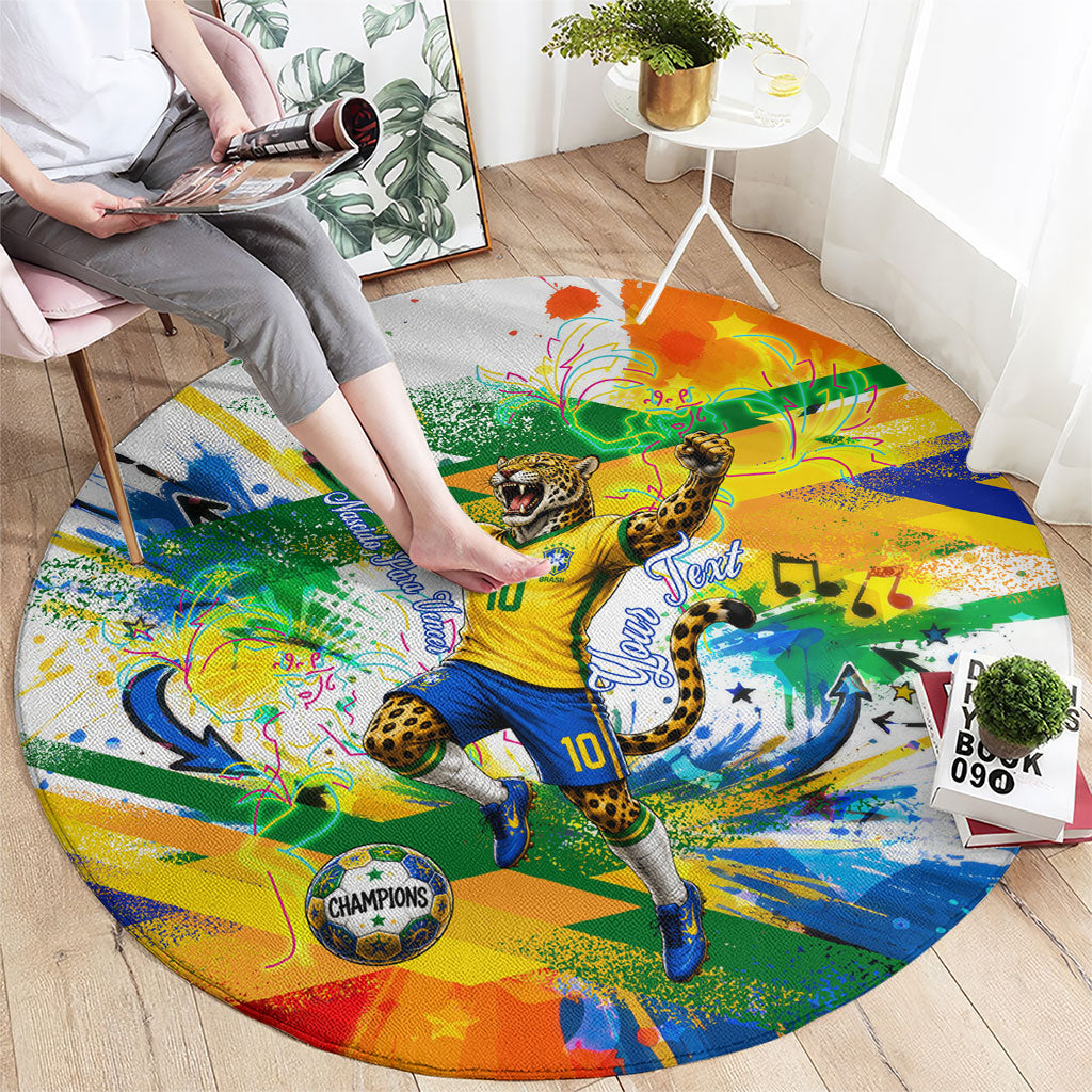 Personalized Brazil 6 Time World Football Champion 2026 Round Carpet Hexa Brasil Jaguar Mascot - Graffiti Splash Art