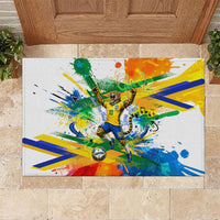 Personalized Brazil 6 Time World Football Champion 2026 Rubber Doormat Hexa Brasil Jaguar Mascot - Graffiti Splash Art