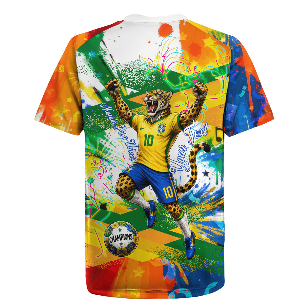Personalized Brazil 6 Time World Football Champion 2026 Rugby Jersey Hexa Brasil Jaguar Mascot - Graffiti Splash Art