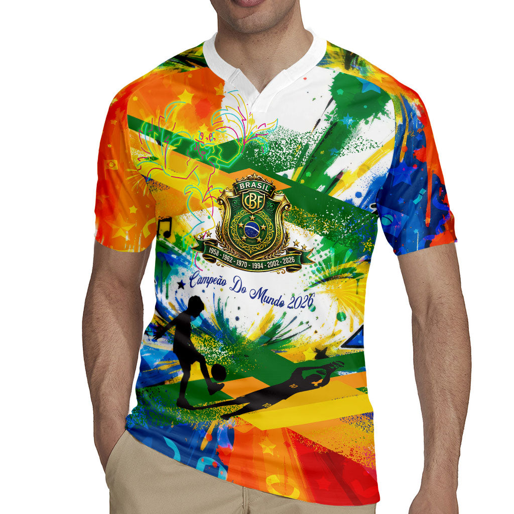 Personalized Brazil 6 Time World Football Champion 2026 Rugby Jersey Hexa Brasil Jaguar Mascot - Graffiti Splash Art