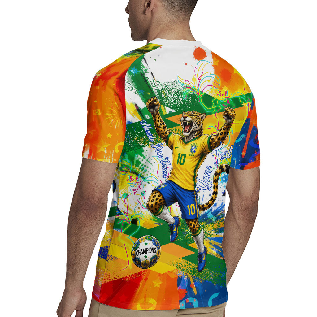 Personalized Brazil 6 Time World Football Champion 2026 Rugby Jersey Hexa Brasil Jaguar Mascot - Graffiti Splash Art