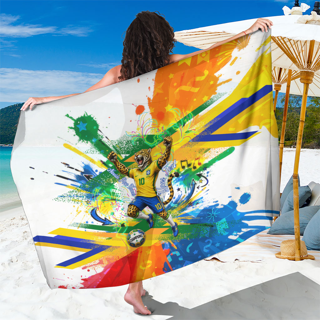 Personalized Brazil 6 Time World Football Champion 2026 Sarong Hexa Brasil Jaguar Mascot - Graffiti Splash Art