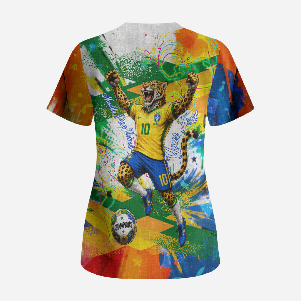 Personalized Brazil 6 Time World Football Champion 2026 Scrub Top Hexa Brasil Jaguar Mascot - Graffiti Splash Art