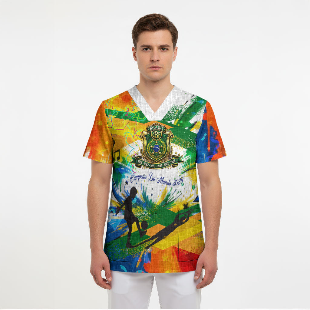 Personalized Brazil 6 Time World Football Champion 2026 Scrub Top Hexa Brasil Jaguar Mascot - Graffiti Splash Art