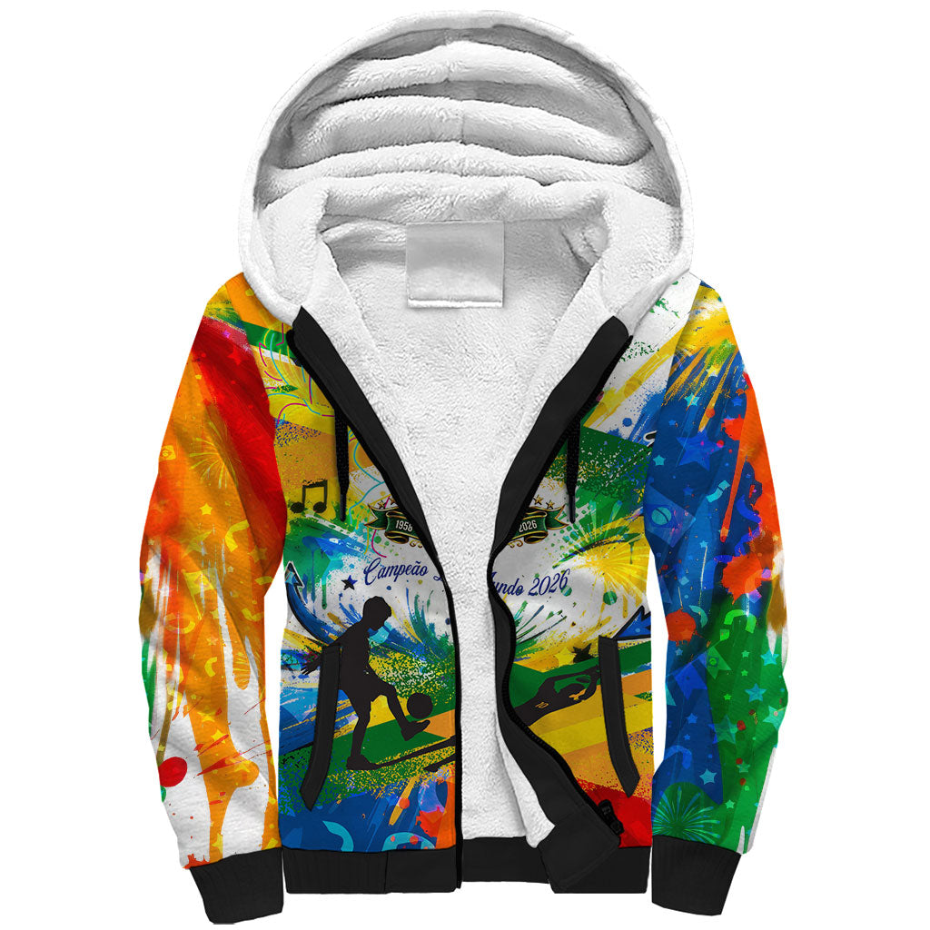 Personalized Brazil 6 Time World Football Champion 2026 Sherpa Hoodie Hexa Brasil Jaguar Mascot - Graffiti Splash Art