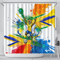 Personalized Brazil 6 Time World Football Champion 2026 Shower Curtain Hexa Brasil Jaguar Mascot - Graffiti Splash Art