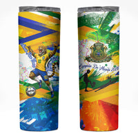 Personalized Brazil 6 Time World Football Champion 2026 Skinny Tumbler Hexa Brasil Jaguar Mascot - Graffiti Splash Art