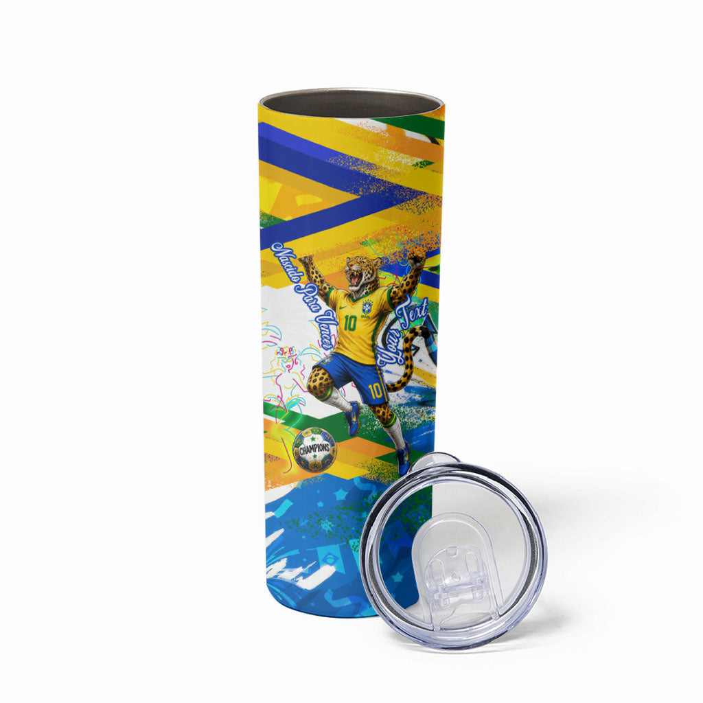 Personalized Brazil 6 Time World Football Champion 2026 Skinny Tumbler Hexa Brasil Jaguar Mascot - Graffiti Splash Art