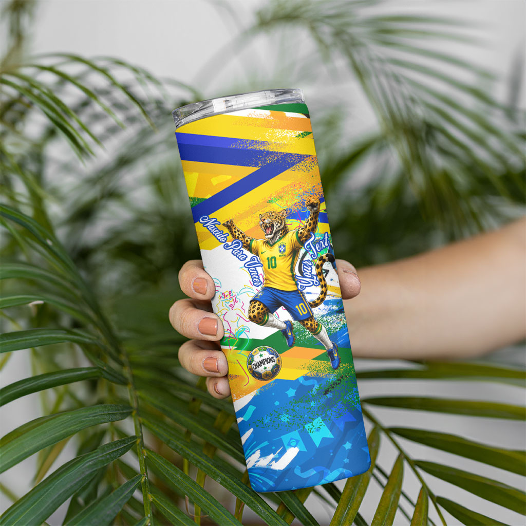 Personalized Brazil 6 Time World Football Champion 2026 Skinny Tumbler Hexa Brasil Jaguar Mascot - Graffiti Splash Art