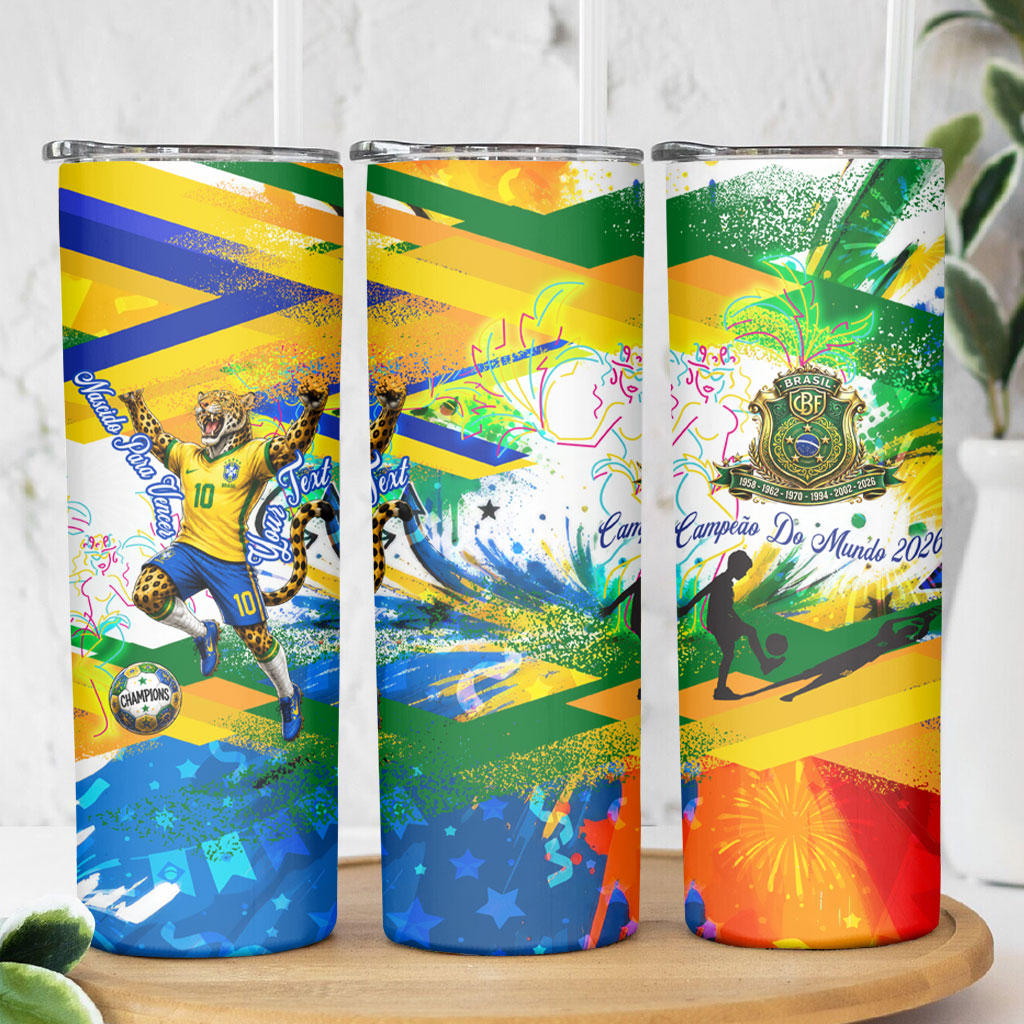 Personalized Brazil 6 Time World Football Champion 2026 Skinny Tumbler Hexa Brasil Jaguar Mascot - Graffiti Splash Art