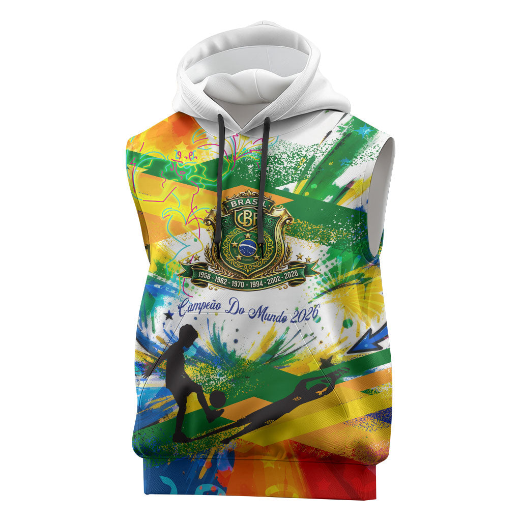 Personalized Brazil 6 Time World Football Champion 2026 Sleeveless Hoodie Hexa Brasil Jaguar Mascot - Graffiti Splash Art