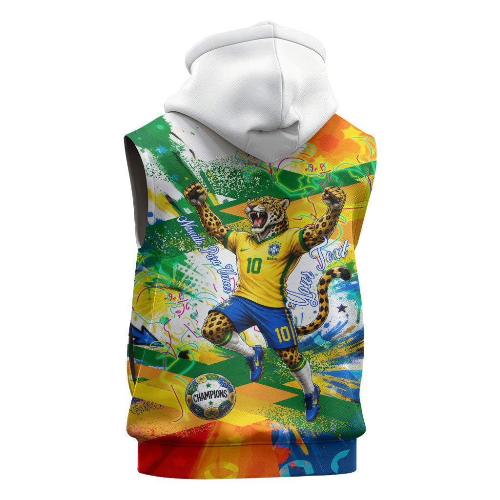 Personalized Brazil 6 Time World Football Champion 2026 Sleeveless Hoodie Hexa Brasil Jaguar Mascot - Graffiti Splash Art