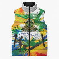 Personalized Brazil 6 Time World Football Champion 2026 Sleeveless Puffer Jacket Hexa Brasil Jaguar Mascot - Graffiti Splash Art