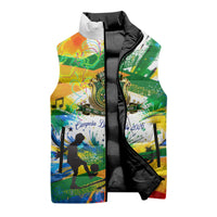 Personalized Brazil 6 Time World Football Champion 2026 Sleeveless Puffer Jacket Hexa Brasil Jaguar Mascot - Graffiti Splash Art