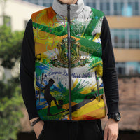 Personalized Brazil 6 Time World Football Champion 2026 Sleeveless Puffer Jacket Hexa Brasil Jaguar Mascot - Graffiti Splash Art