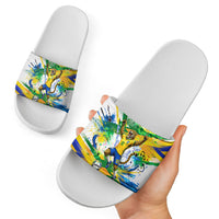 Personalized Brazil 6 Time World Football Champion 2026 Slide Sandals Hexa Brasil Jaguar Mascot - Graffiti Splash Art