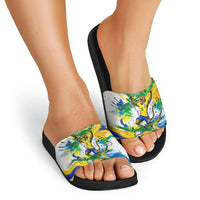 Personalized Brazil 6 Time World Football Champion 2026 Slide Sandals Hexa Brasil Jaguar Mascot - Graffiti Splash Art