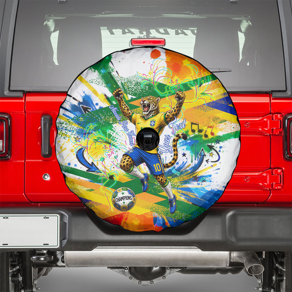 Personalized Brazil 6 Time World Football Champion 2026 Spare Tire Cover Hexa Brasil Jaguar Mascot - Graffiti Splash Art