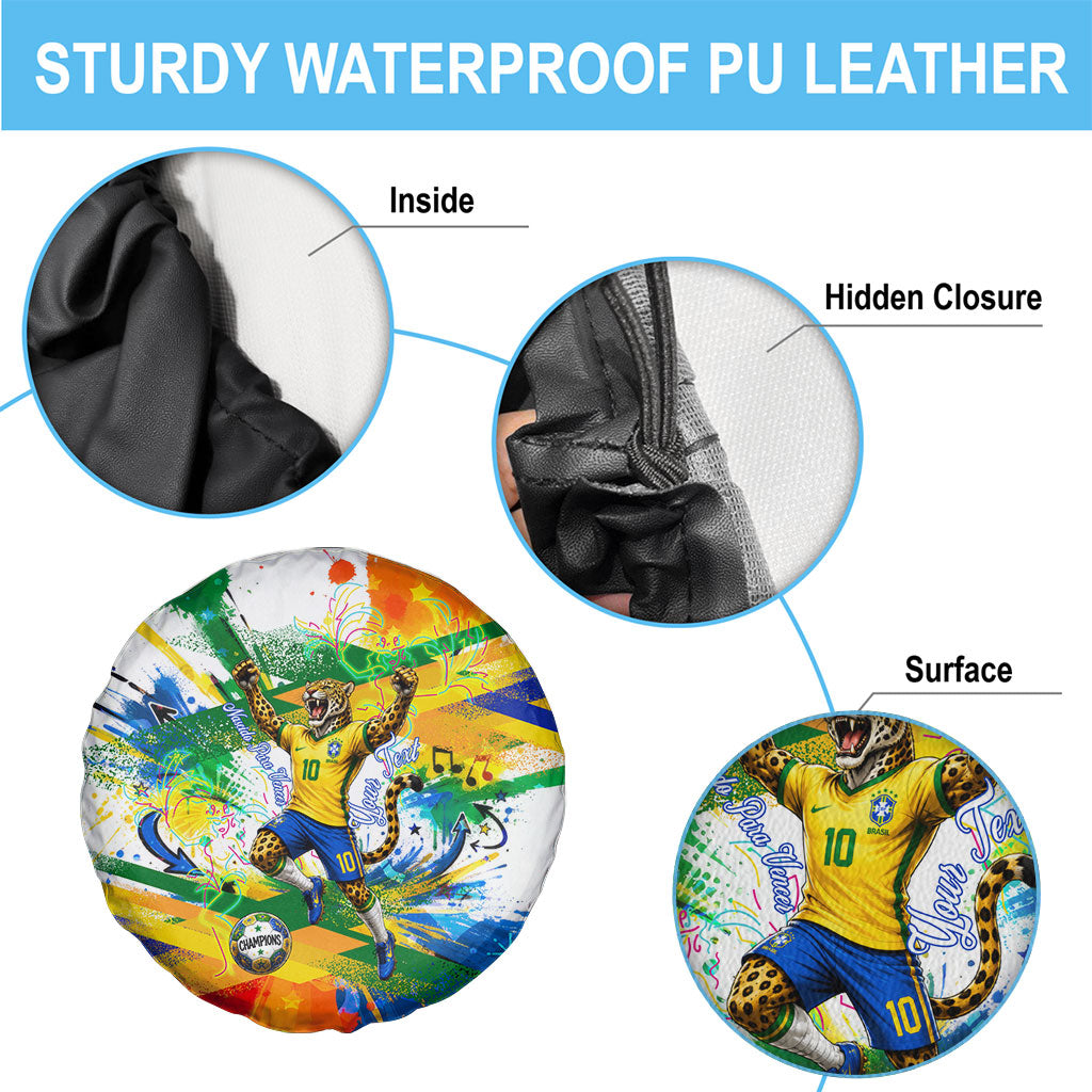 Personalized Brazil 6 Time World Football Champion 2026 Spare Tire Cover Hexa Brasil Jaguar Mascot - Graffiti Splash Art