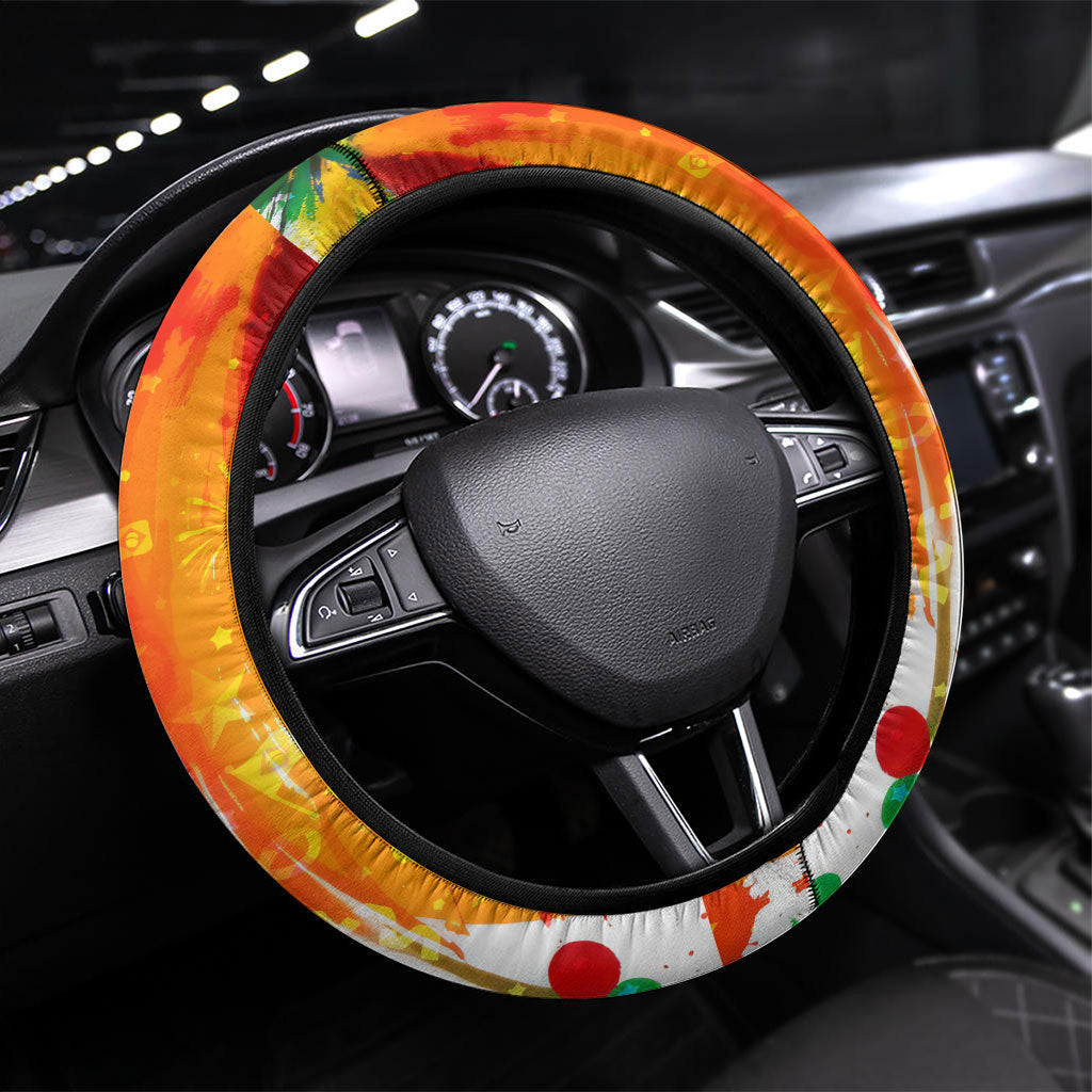 Brazil 6 Time World Football Champion 2026 Steering Wheel Cover Hexa Brasil Jaguar Mascot - Graffiti Splash Art