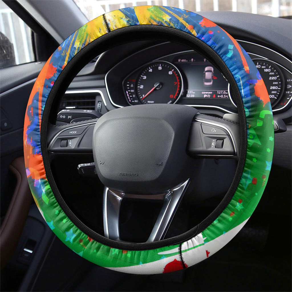 Brazil 6 Time World Football Champion 2026 Steering Wheel Cover Hexa Brasil Jaguar Mascot - Graffiti Splash Art