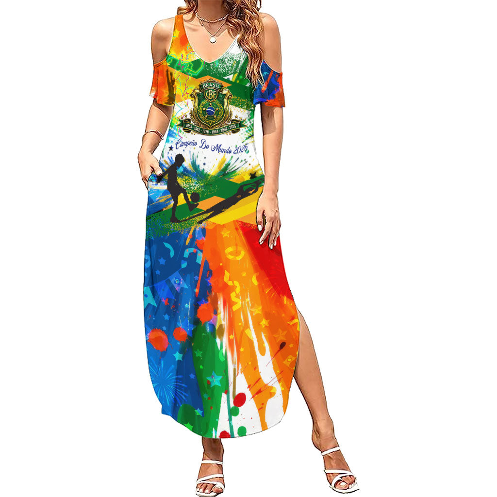 Personalized Brazil 6 Time World Football Champion 2026 Summer Maxi Dress Hexa Brasil Jaguar Mascot - Graffiti Splash Art