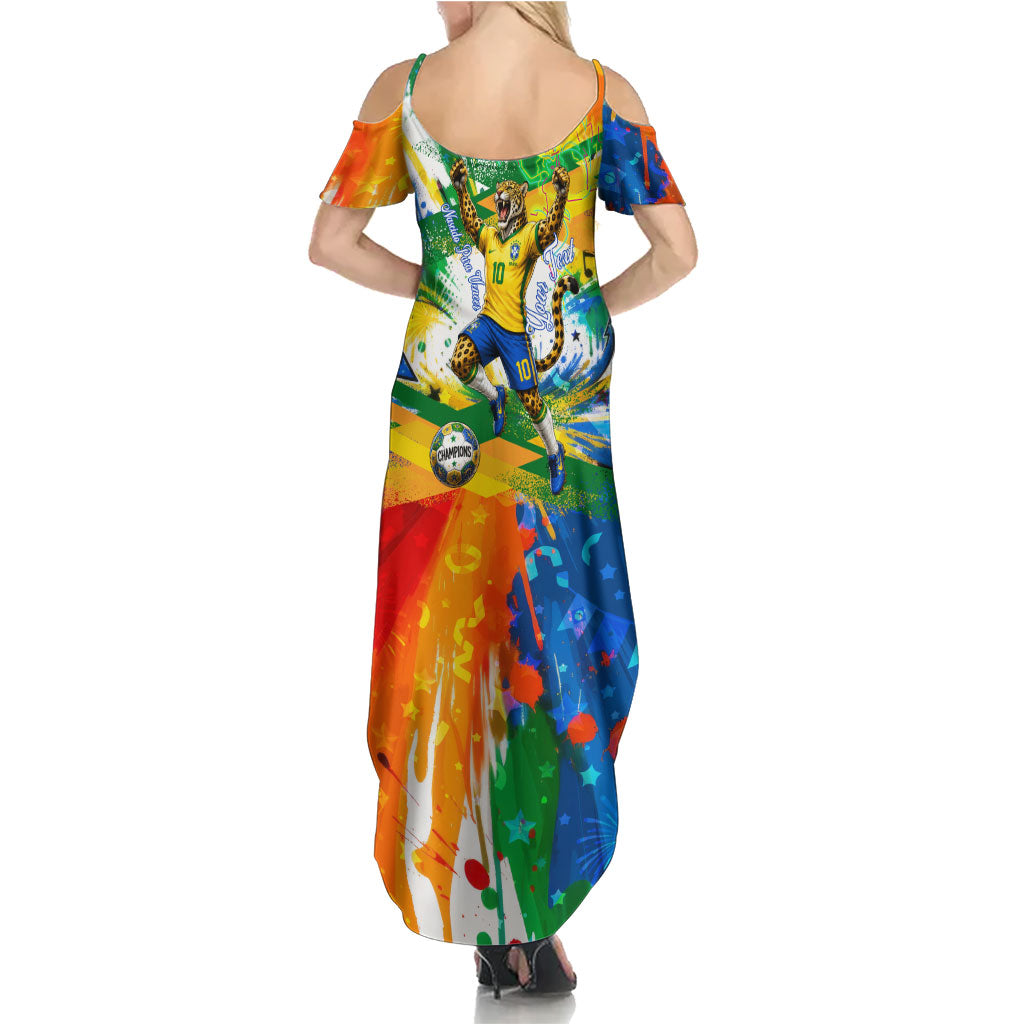 Personalized Brazil 6 Time World Football Champion 2026 Summer Maxi Dress Hexa Brasil Jaguar Mascot - Graffiti Splash Art