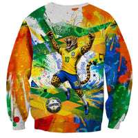 Personalized Brazil 6 Time World Football Champion 2026 Sweatshirt Hexa Brasil Jaguar Mascot - Graffiti Splash Art