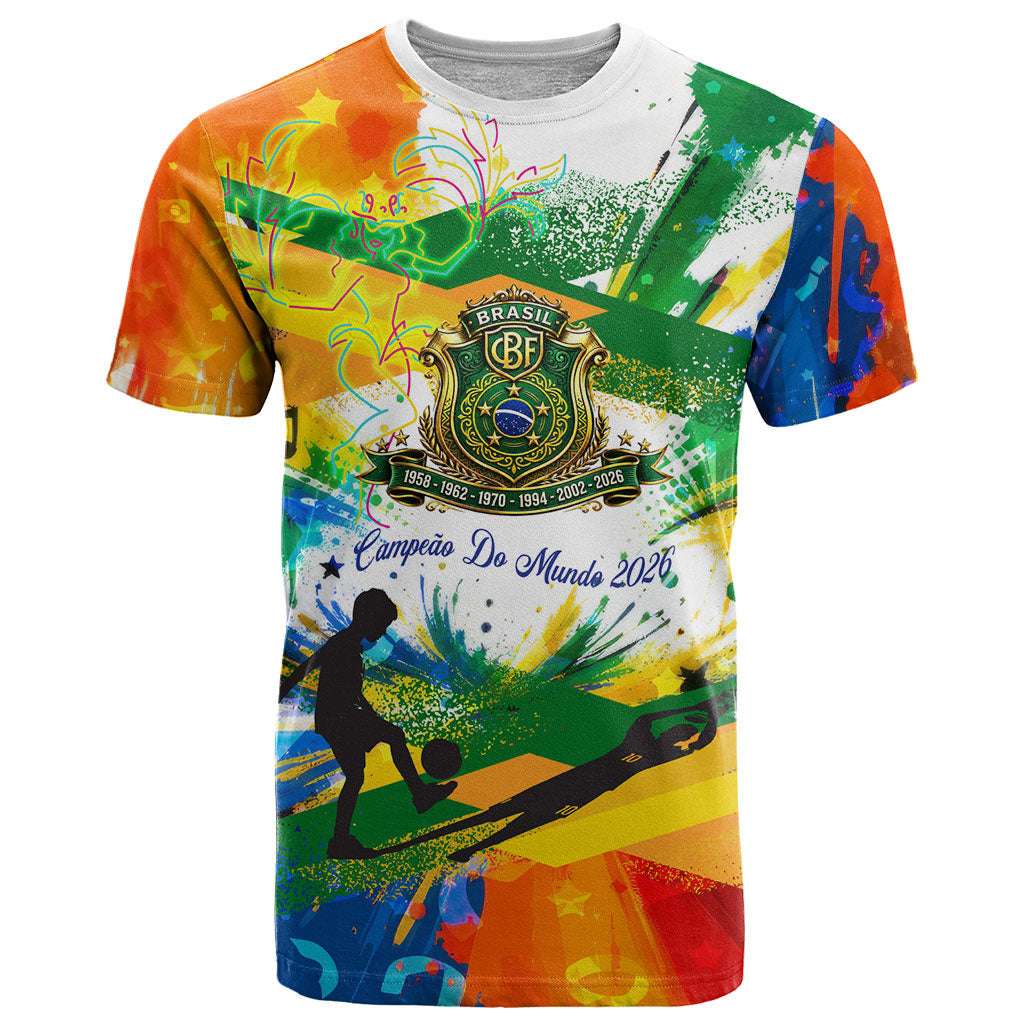 Personalized Brazil 6 Time World Football Champion 2026 T Shirt Hexa Brasil Jaguar Mascot - Graffiti Splash Art