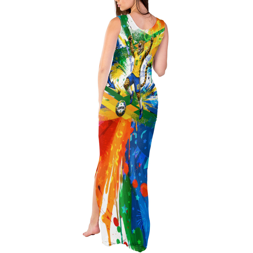 Personalized Brazil 6 Time World Football Champion 2026 Tank Maxi Dress Hexa Brasil Jaguar Mascot - Graffiti Splash Art
