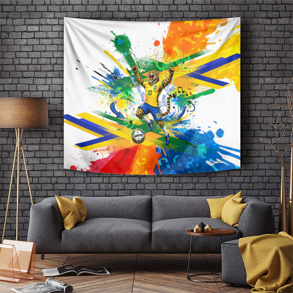 Personalized Brazil 6 Time World Football Champion 2026 Tapestry Hexa Brasil Jaguar Mascot - Graffiti Splash Art