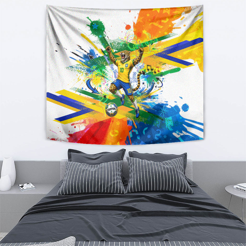 Personalized Brazil 6 Time World Football Champion 2026 Tapestry Hexa Brasil Jaguar Mascot - Graffiti Splash Art