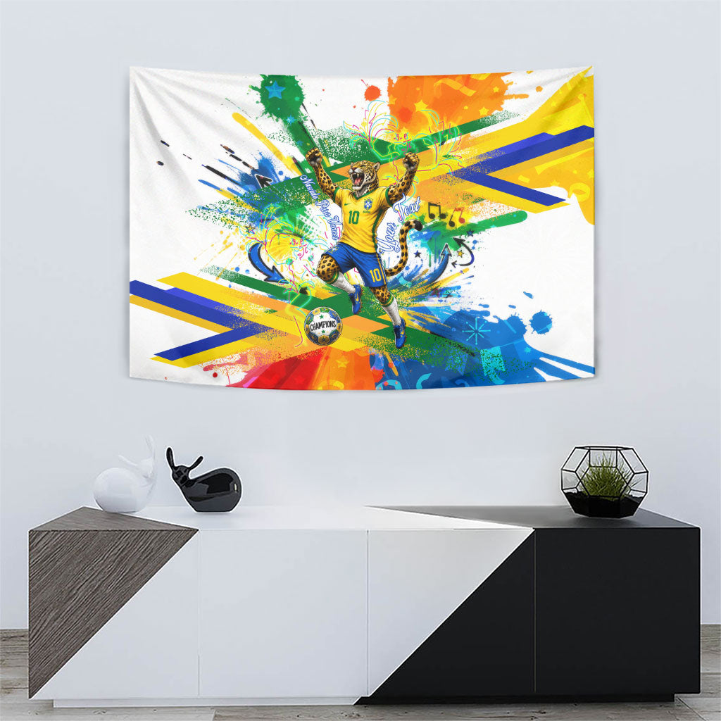 Personalized Brazil 6 Time World Football Champion 2026 Tapestry Hexa Brasil Jaguar Mascot - Graffiti Splash Art