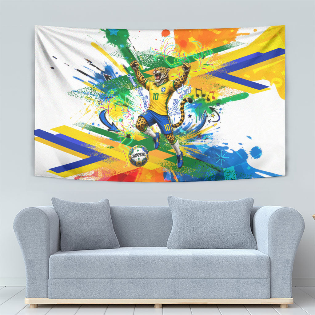 Personalized Brazil 6 Time World Football Champion 2026 Tapestry Hexa Brasil Jaguar Mascot - Graffiti Splash Art