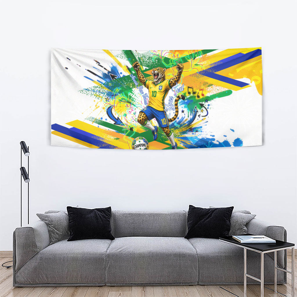 Personalized Brazil 6 Time World Football Champion 2026 Tapestry Hexa Brasil Jaguar Mascot - Graffiti Splash Art