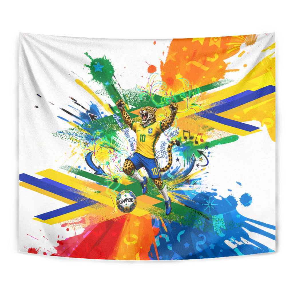 Personalized Brazil 6 Time World Football Champion 2026 Tapestry Hexa Brasil Jaguar Mascot - Graffiti Splash Art