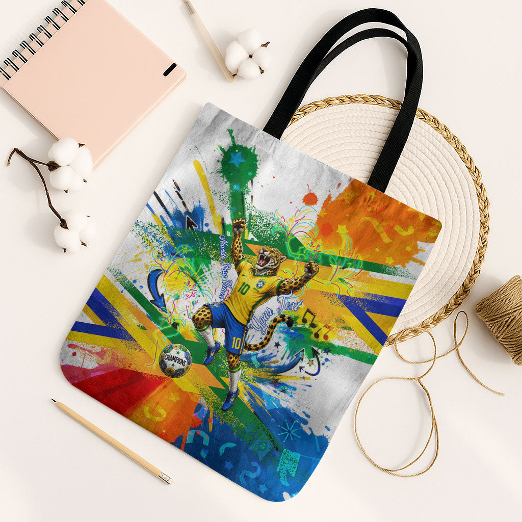 Personalized Brazil 6 Time World Football Champion 2026 Tote Bag Hexa Brasil Jaguar Mascot - Graffiti Splash Art
