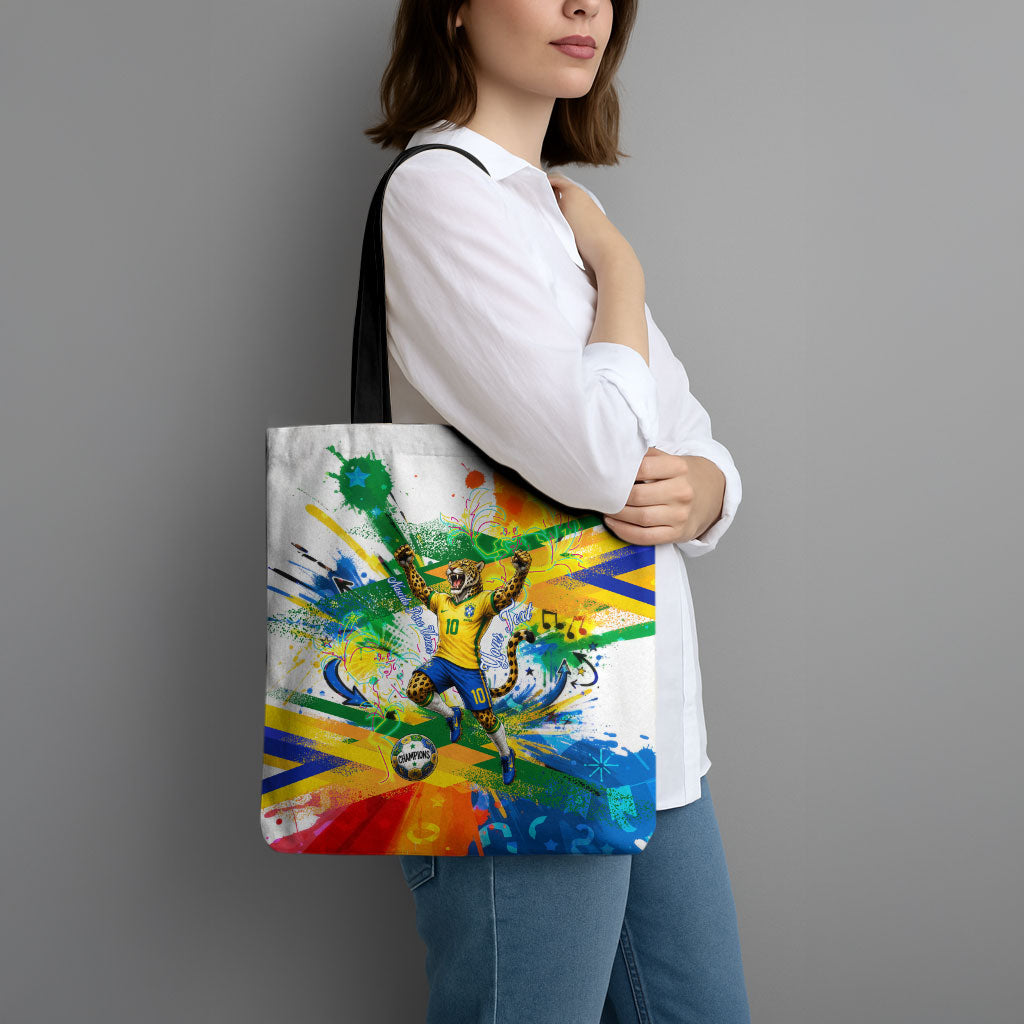 Personalized Brazil 6 Time World Football Champion 2026 Tote Bag Hexa Brasil Jaguar Mascot - Graffiti Splash Art