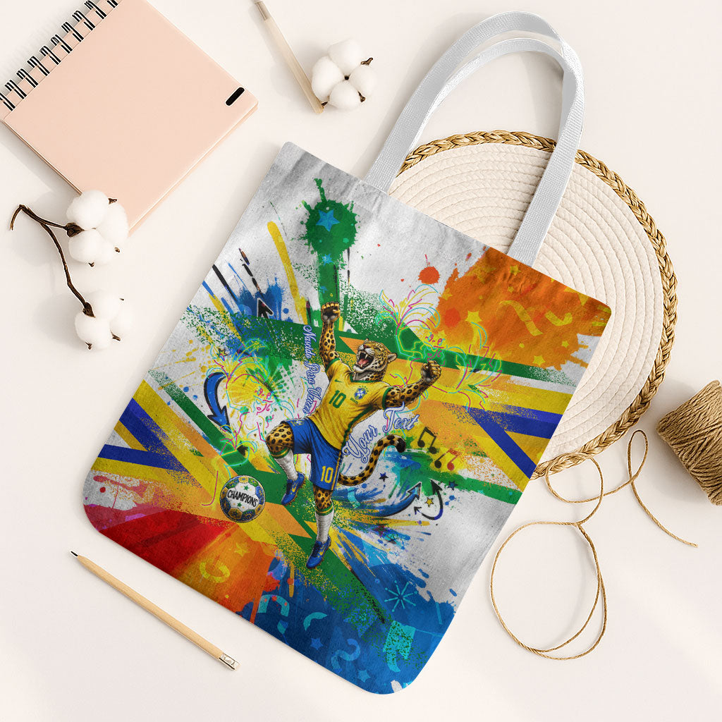 Personalized Brazil 6 Time World Football Champion 2026 Tote Bag Hexa Brasil Jaguar Mascot - Graffiti Splash Art