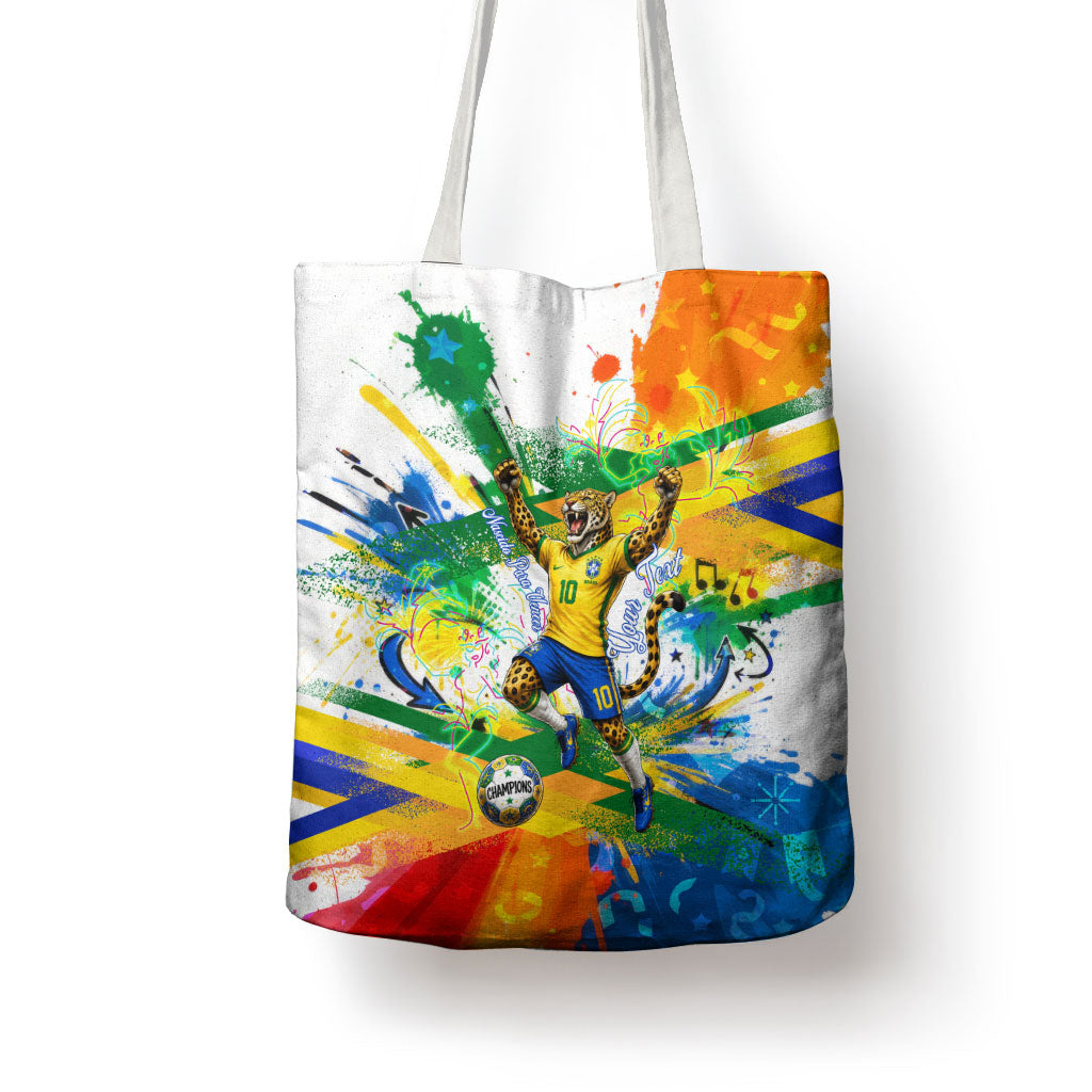 Personalized Brazil 6 Time World Football Champion 2026 Tote Bag Hexa Brasil Jaguar Mascot - Graffiti Splash Art