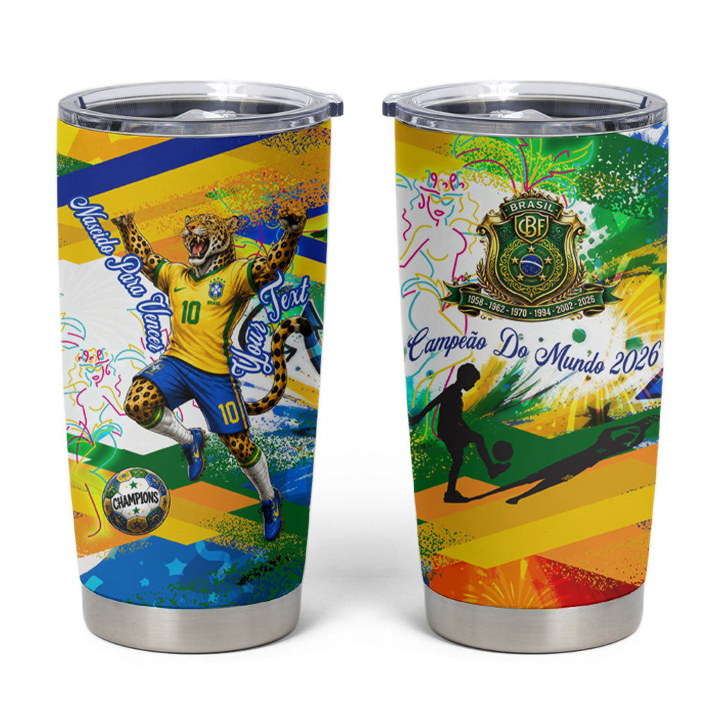 Personalized Brazil 6 Time World Football Champion 2026 Tumbler Cup Hexa Brasil Jaguar Mascot - Graffiti Splash Art