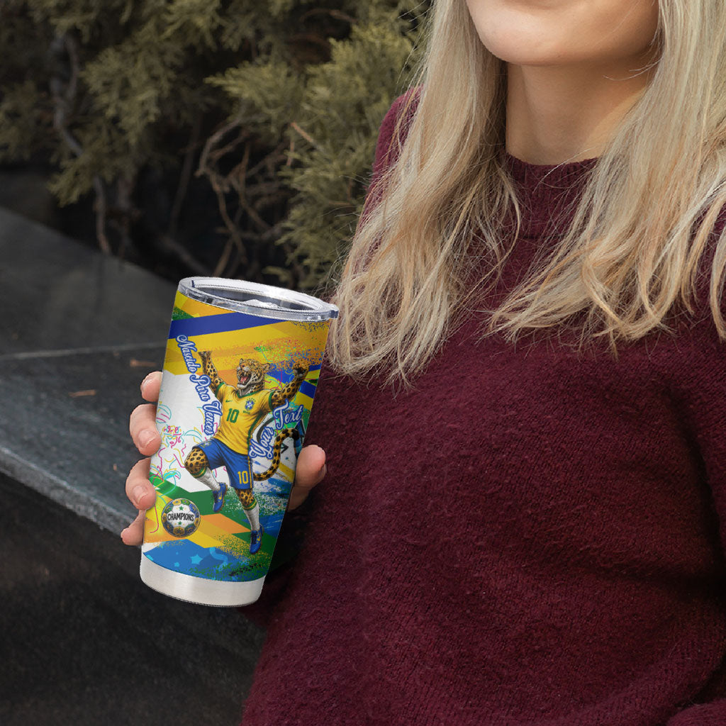 Personalized Brazil 6 Time World Football Champion 2026 Tumbler Cup Hexa Brasil Jaguar Mascot - Graffiti Splash Art
