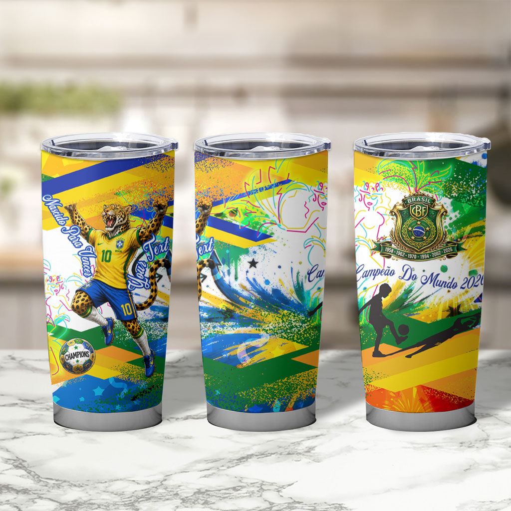 Personalized Brazil 6 Time World Football Champion 2026 Tumbler Cup Hexa Brasil Jaguar Mascot - Graffiti Splash Art