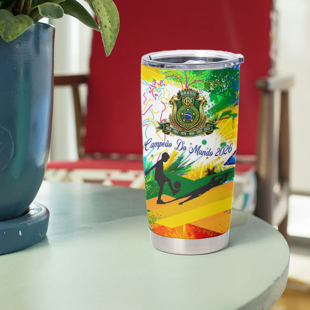 Personalized Brazil 6 Time World Football Champion 2026 Tumbler Cup Hexa Brasil Jaguar Mascot - Graffiti Splash Art