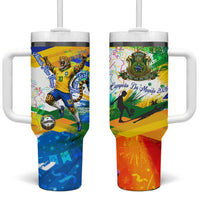 Personalized Brazil 6 Time World Football Champion 2026 Tumbler With Handle Hexa Brasil Jaguar Mascot - Graffiti Splash Art